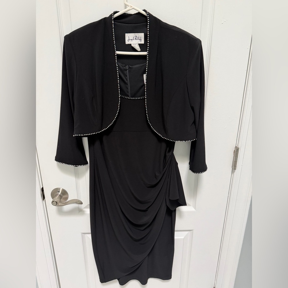 Joseph Ribkoff Black Cocktail 2-piece Sleeveless Dress with Bolero, Size 10